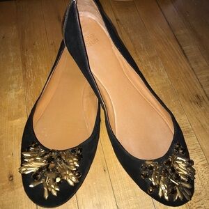 Anthropologie Jasper & Jeera Bylina  Size 40 Ballet Flat Beaded Black Sue…